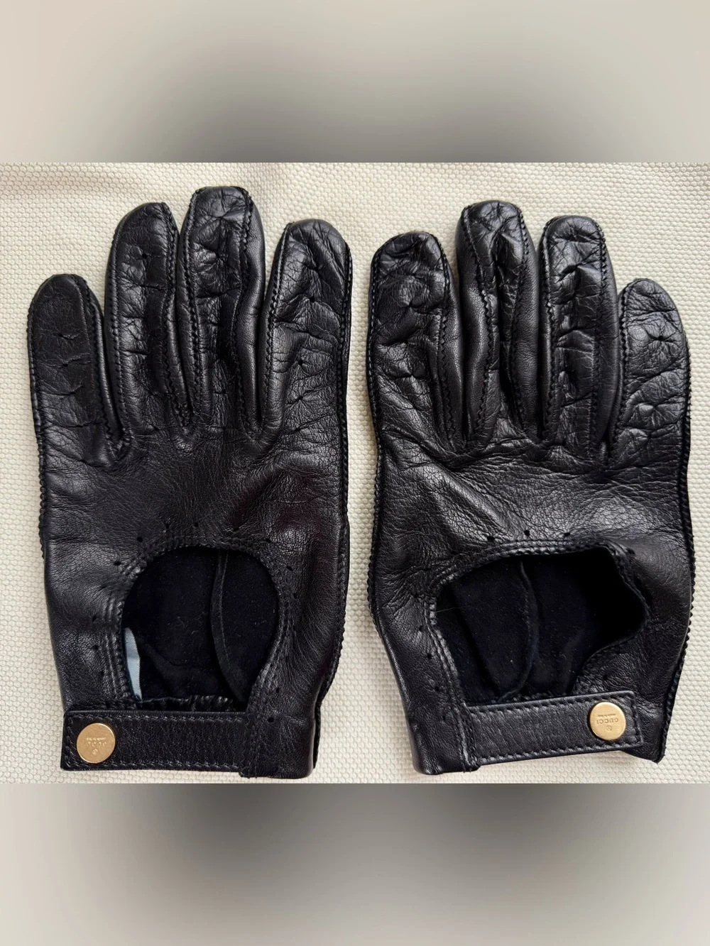 Gucci Black Leather Driving Gloves Size 8.5 Made in Italy‎ Snap